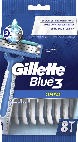 Изображение товара Набор бритвенных станков Gillette Blue Simple3 одноразовые (8шт)