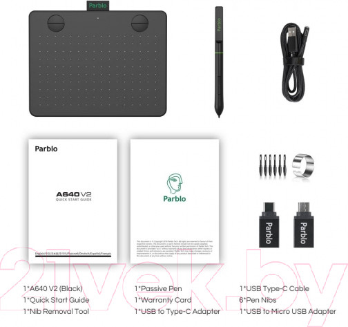 Изображение товара Графический планшет Parblo A640 V2 (черный)