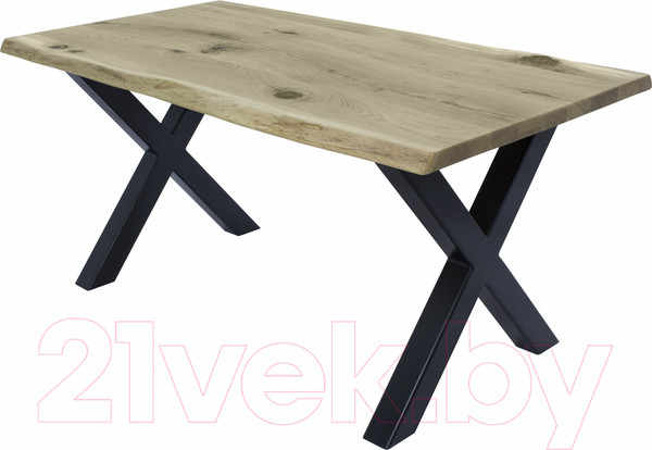 Изображение товара Обеденный стол Buro7 Икс с обзолом и сучками 180x80x76 (дуб беленый/черный)