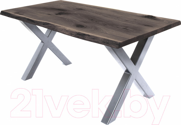 Изображение товара Обеденный стол Buro7 Икс с обзолом и сучками 180x80x76 (дуб мореный/серебристый)
