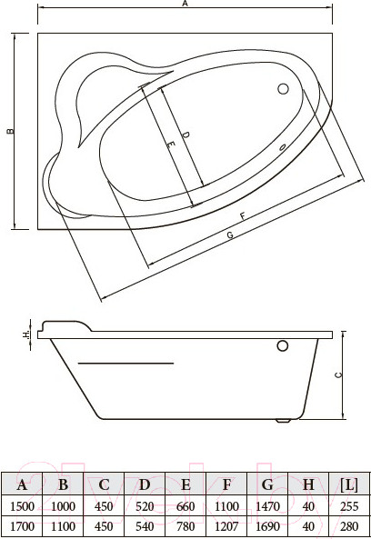 Изображение товара Ванна акриловая Bonito Home Rosa 170x110 L (с ножками)