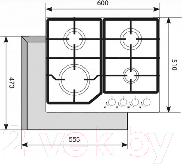 Изображение товара Газовая варочная панель Akpo PGA 604 LXE-4