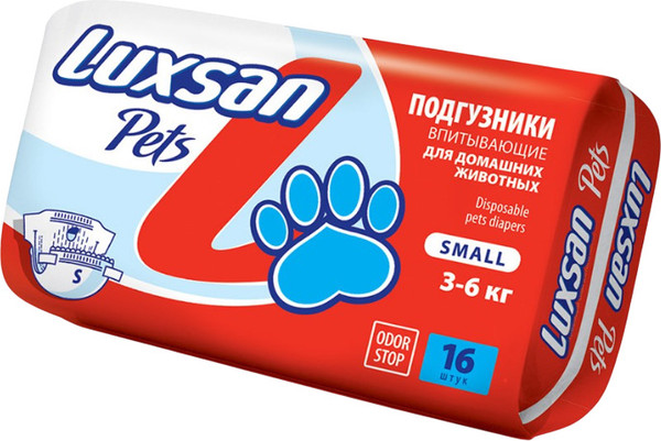 Изображение товара Подгузники для животных Luxsan Premium S 3-6кг (16шт)