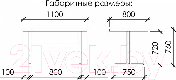 Изображение товара Обеденный стол Buro7 Двутавр с обзолом 110x80x76 (дуб натуральный/черный)