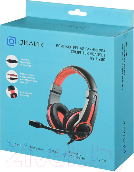 Изображение товара Наушники-гарнитура Оклик HS-L200 (черный/красный)