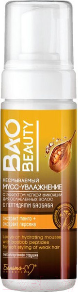 Изображение товара Мусс для укладки волос Белита-М Baobeauty Несмываемый с эф легкой фиксации д/ослабленных волос  (150г)