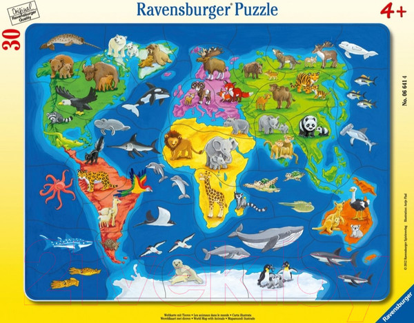 Изображение товара Пазл Ravensburger Карта мира с животными / R06641 (30эл)