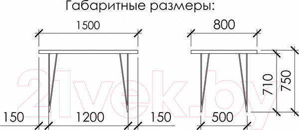 Изображение товара Обеденный стол Buro7 Грасхопер Классика 150x80x75 (дуб беленый/черный)