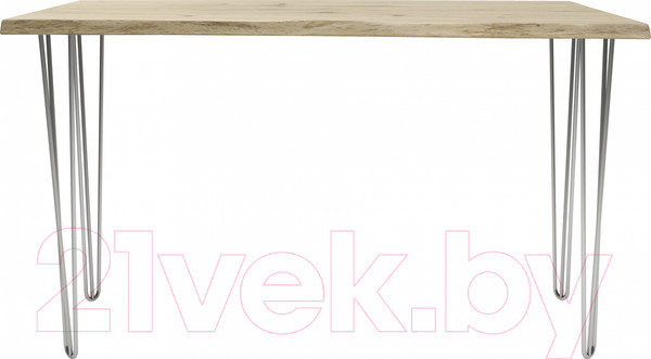 Изображение товара Обеденный стол Buro7 Грасхопер с обзолом и сучками 150x80x75 (дуб беленый/серебристый)