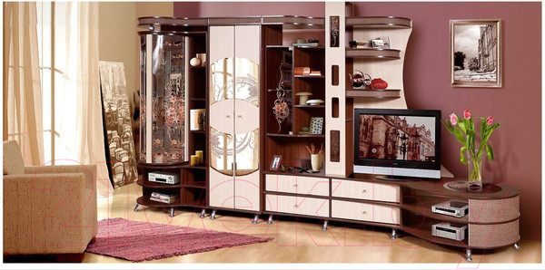 Изображение товара Стенка Мебель-КМК С тумбой Л 0365.2 левый (орех шоколад/дуб светлый)