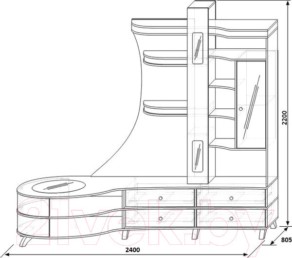 Изображение товара Стенка Мебель-КМК С тумбой Л 0365.2 левый (орех шоколад/дуб светлый)