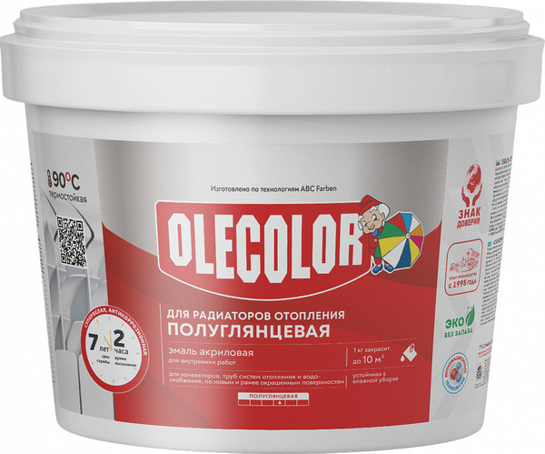 Изображение товара Эмаль Olecolor Для радиаторов отопления (500г, полуглянцевый)