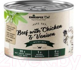 Изображение товара Влажный корм для кошек Chicopee Kitten С говядиной, курицей, олениной в говяжьем бульоне / H5081 (195г)
