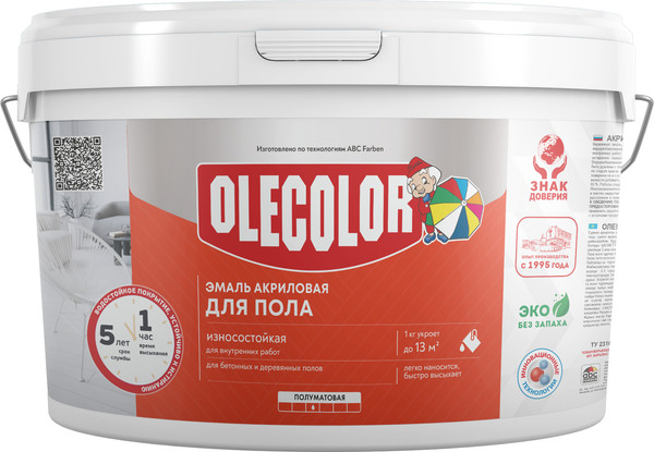 Изображение товара Эмаль Olecolor Для пола акриловая (2.5кг, красно-коричневый)