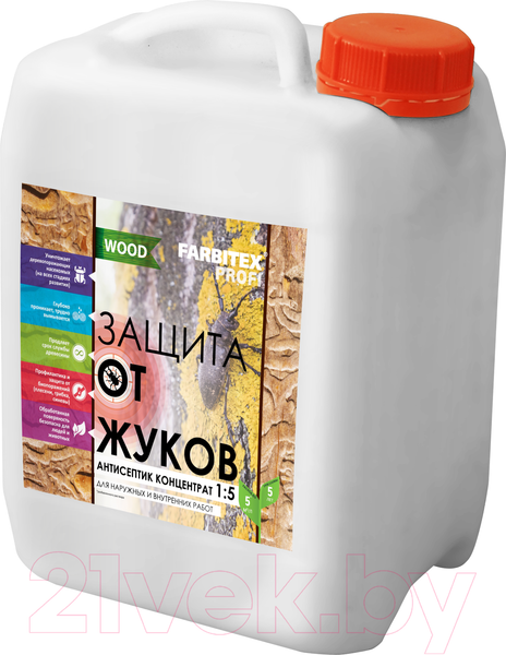 Изображение товара Антисептик для древесины Farbitex Profi Wood Защита от жуков концентрат 1:5 (5л)