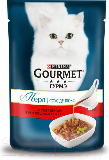 Изображение товара Влажный корм для кошек Гурмэ Perle соус де-люкс с говядиной (75г)