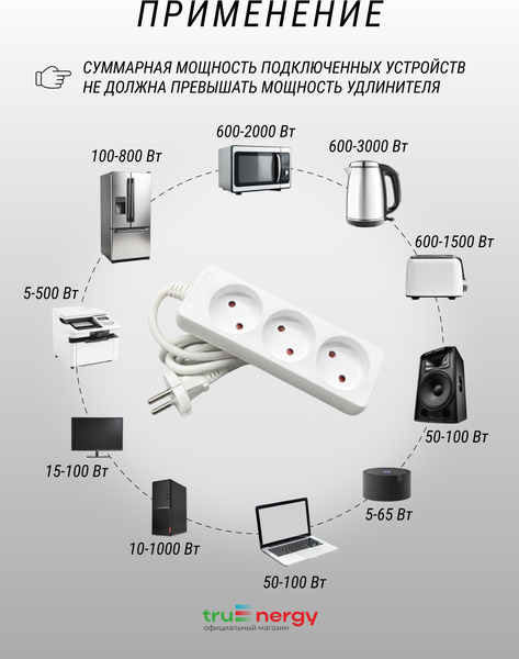 Изображение товара Удлинитель Truenergy ПВС 2x1мм.кв. / 15001 (1.5м)