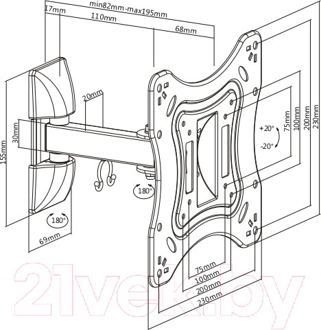 Изображение товара Кронштейн для телевизора Ultramounts UM 865 (черный)