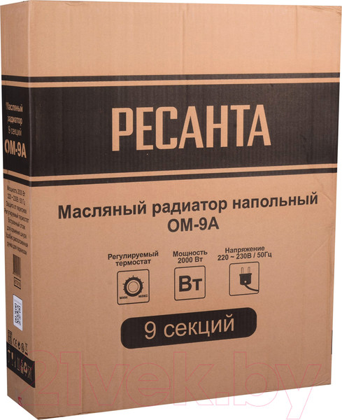 Изображение товара Масляный радиатор Ресанта ОМ-9А (67/3/16)