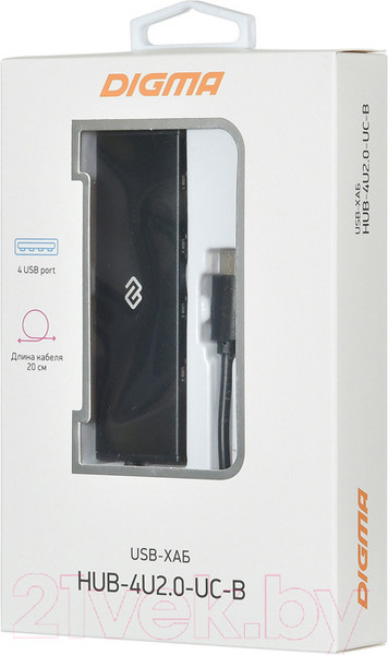 Изображение товара USB-хаб Digma HUB-4U2.0-UC-B (черный)