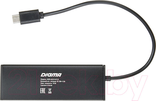 Изображение товара USB-хаб Digma HUB-4U2.0-UC-B (черный)