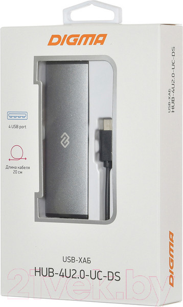 Изображение товара USB-хаб Digma HUB-4U2.0-UC-DS (серебристый)