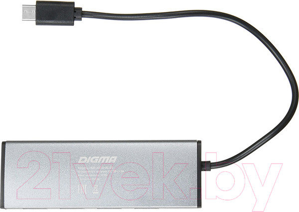 Изображение товара USB-хаб Digma HUB-4U2.0-UC-DS (серебристый)