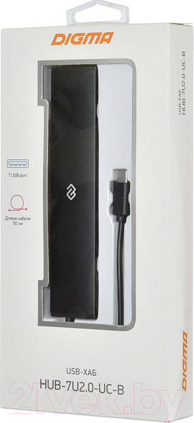 Изображение товара USB-хаб Digma HUB-7U2.0-UC-B (черный)