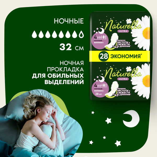 Изображение товара Прокладки гигиенические Naturella Ultra Night Quatro Ромашка (28шт)