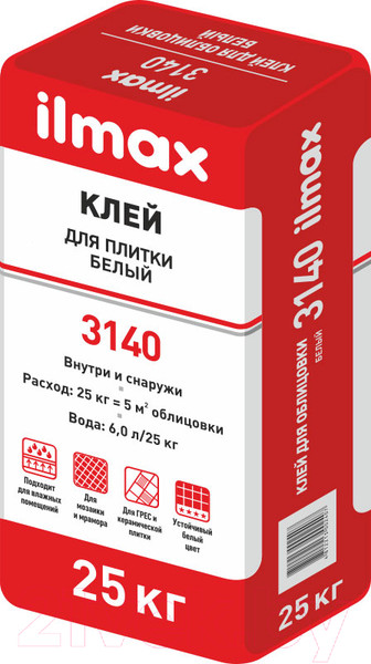 Изображение товара Клей для плитки ilmax 3140 (25кг, белый)