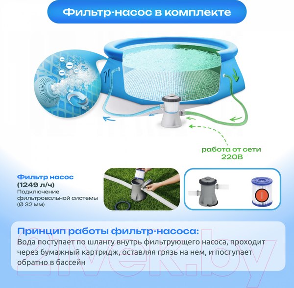 Изображение товара Надувной бассейн Bestway Fast Set 57274 (366x76, с фильтр-насосом)