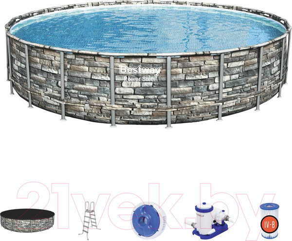 Изображение товара Каркасный бассейн Bestway Power Steel 56889 (671x132, с фильтр-насосом и лестницей)