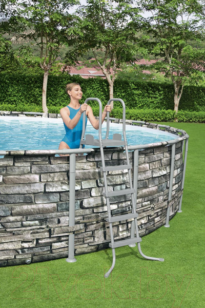 Изображение товара Каркасный бассейн Bestway Power Steel 56889 (671x132, с фильтр-насосом и лестницей)