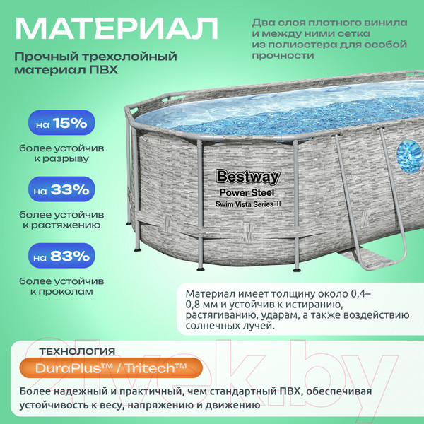 Изображение товара Каркасный бассейн Bestway Power Steel Swim Vista 56716 (549x274x122 с фильтр-насосом и лестницей)