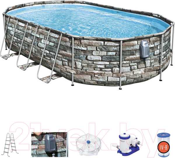 Изображение товара Каркасный бассейн Bestway Power Steel Swim Vista 56719 (610x366x122, с фильтр-насосом и лестницей)
