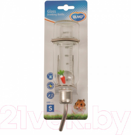 Изображение товара Поилка для птиц и грызунов Duvo Plus Стеклянная с морковкой / 10006/DV