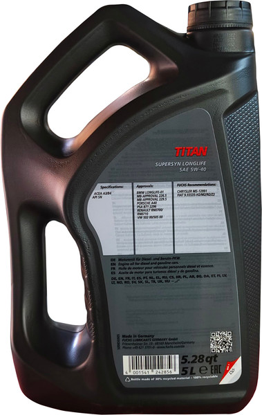 Изображение товара Моторное масло Fuchs Titan Supersyn Longlife 5W40 / 601424991 (5л)
