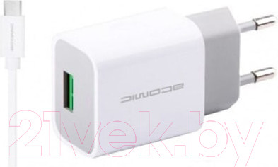 Изображение товара Зарядное устройство сетевое Atomic U2 с кабелем microUSB 1A (1м, белый)