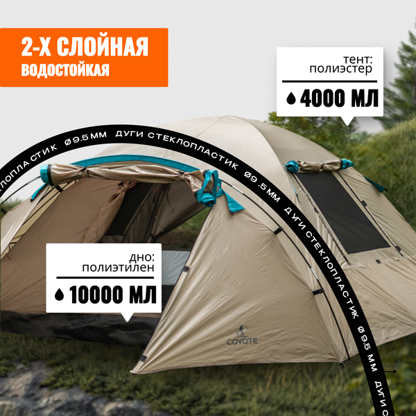 Изображение товара Палатка Coyote Kansas-4 / CL-B21-4P-Sand