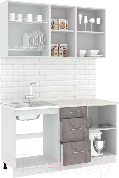 Изображение товара Кухонный гарнитур Кортекс-мебель Корнелия Лира 1.5м (капучино/оникс/королевский опал)