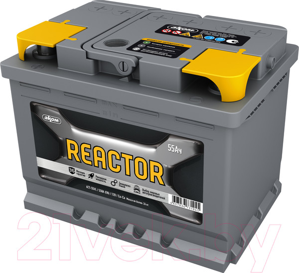 Изображение товара Автомобильный аккумулятор AKOM Реактор 6СТ-55 Евро 600A R+ (55 А/ч)