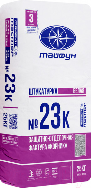 Изображение товара Штукатурка декоративная Тайфун Мастер №23К-1 фактура корник 1мм (25кг, белый)