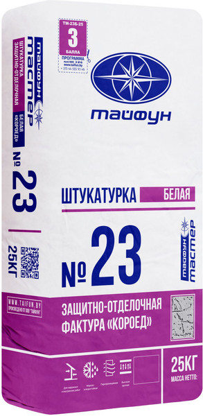 Изображение товара Штукатурка декоративная Тайфун Мастер №23.3 фактура короед 3мм (25кг, белая)