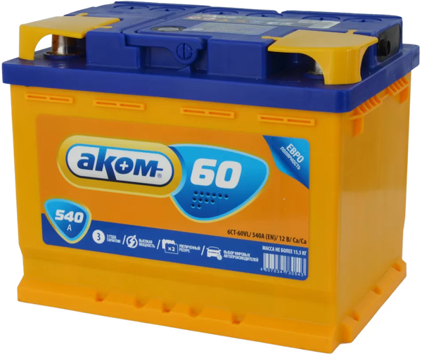 Изображение товара Автомобильный аккумулятор AKOM 6СТ-60.0 540A R+ (60 А/ч)