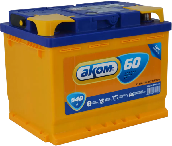 Изображение товара Автомобильный аккумулятор AKOM 6СТ-60.0 540A R+ (60 А/ч)