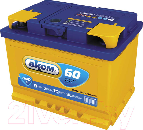 Изображение товара Автомобильный аккумулятор AKOM 6СТ-60.0 540A R+ (60 А/ч)
