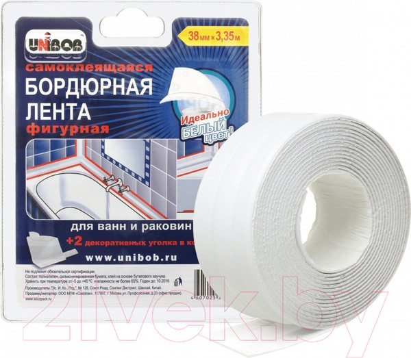 Изображение товара Лента бордюрная самоклеящаяся Unibob Фигурная для раковин и ванн 38ммx3.35м / 46326 (белый)