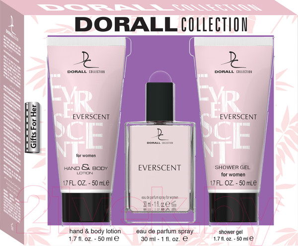 Изображение товара Парфюмерный набор Dorall Collection Everscent Туалетная вода+гель для душа+лосьон для рук и тела (30мл+50мл+50мл)