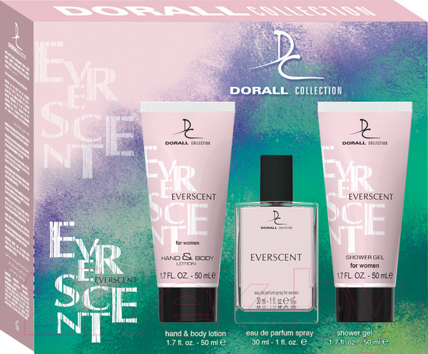 Изображение товара Парфюмерный набор Dorall Collection Everscent Туалетная вода+гель для душа+лосьон для рук и тела (30мл+50мл+50мл)
