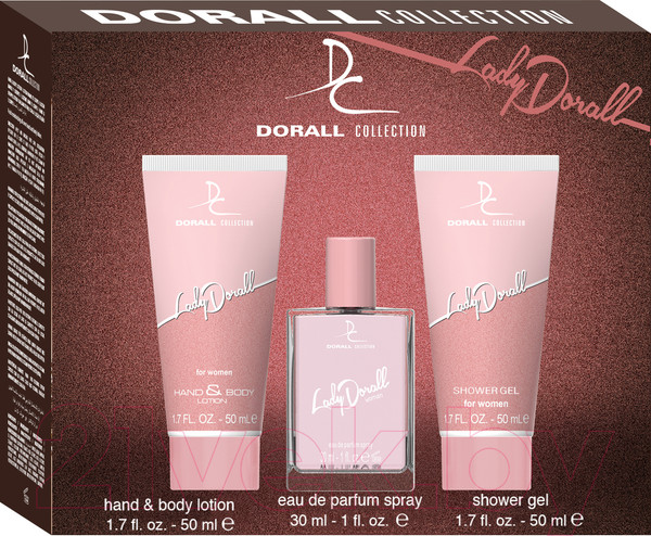 Изображение товара Парфюмерный набор Dorall Collection Lady Dorall Туалетная вода+гель для душа+лосьон для рук и тела (30мл+50мл+50мл)